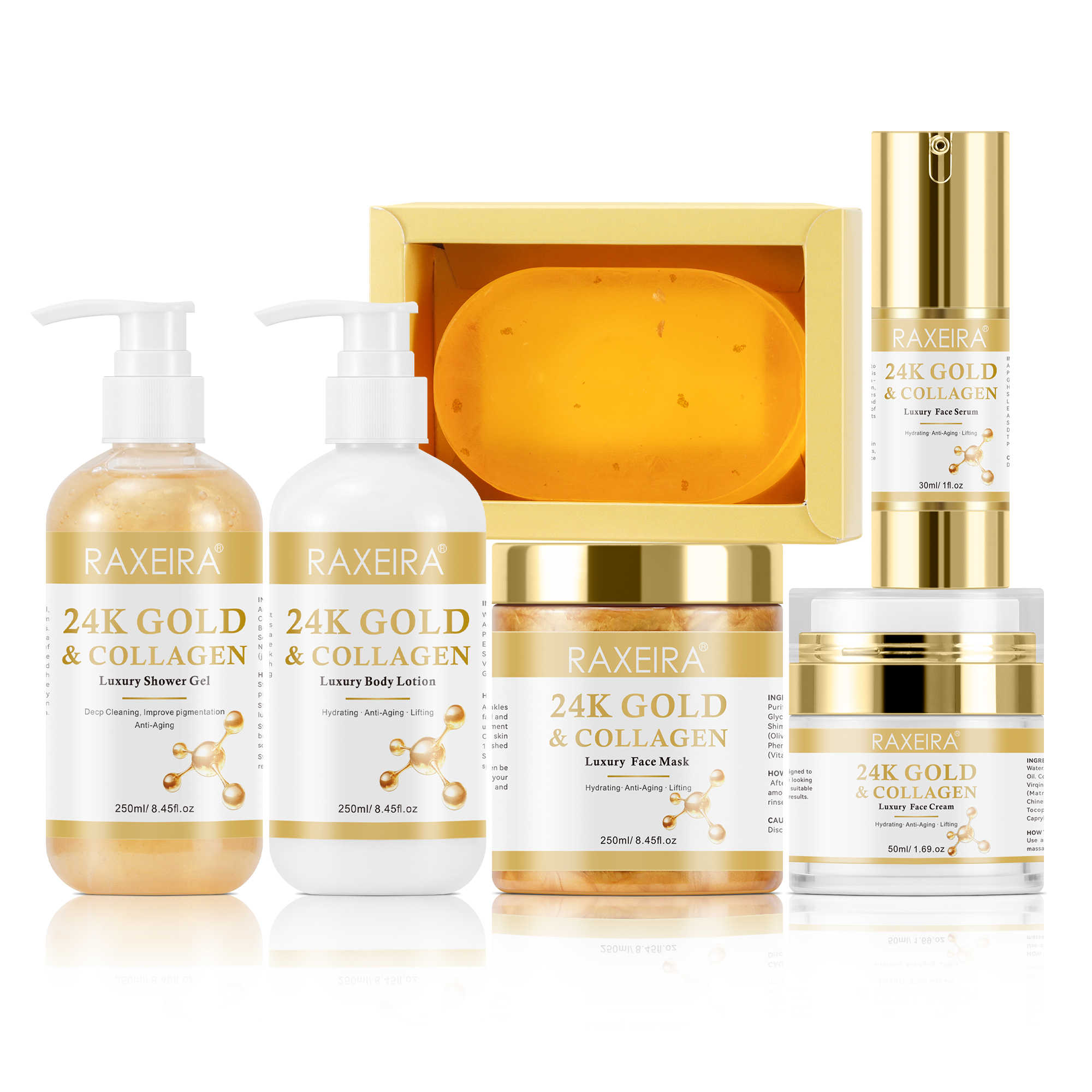 24k Gold Skin Care Kit Collagen Hyaluronic Acid Anti-aging Face Serum Cream Mask Body Lotion Whitening Skin Care Set