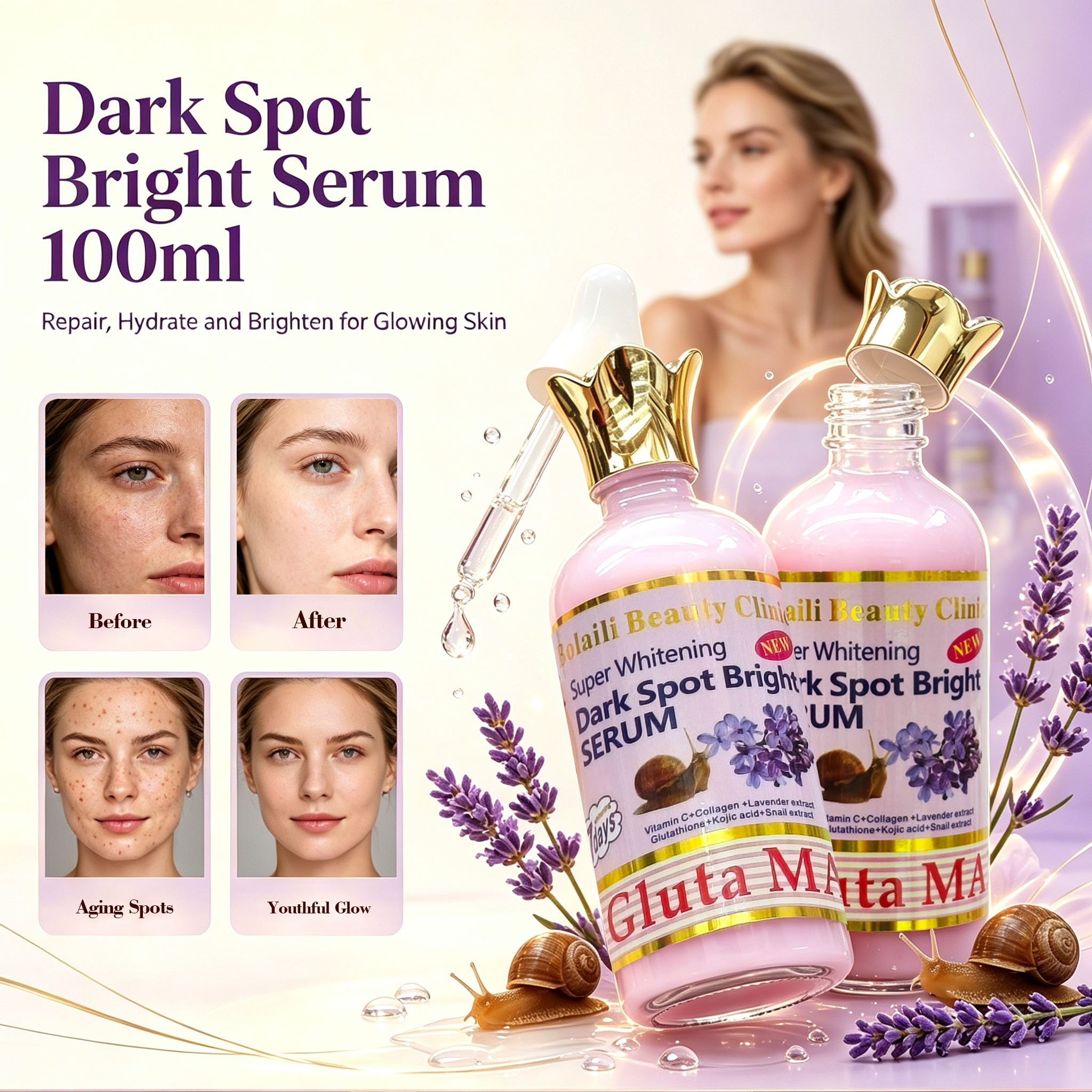 X Wholesale Facial Serum Natural Beauty Skincare Brightening &amp; Whitening Snail Collagen Vitamin C Anti-Aging Glycerin Liquid