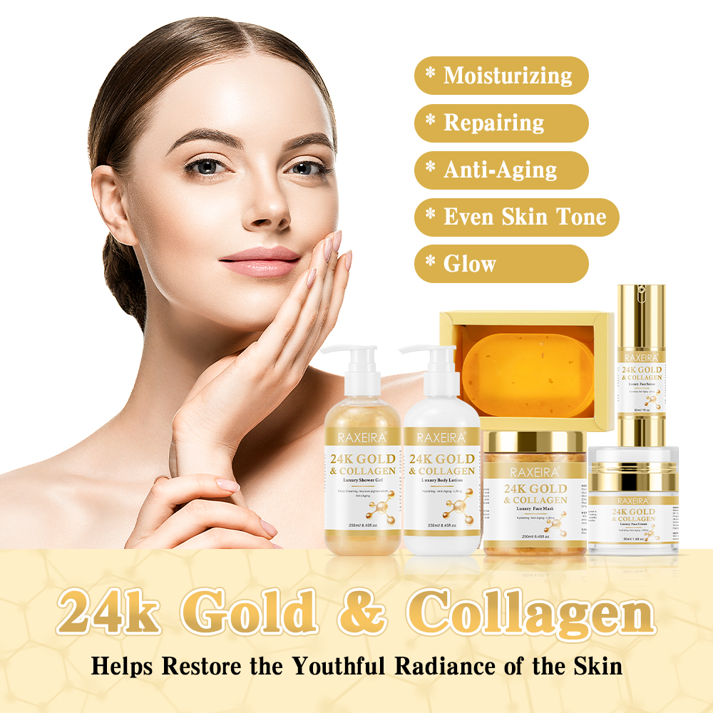 24k Gold Skin Care Kit Collagen Hyaluronic Acid Anti-aging Face Serum Cream Mask Body Lotion Whitening Skin Care Set