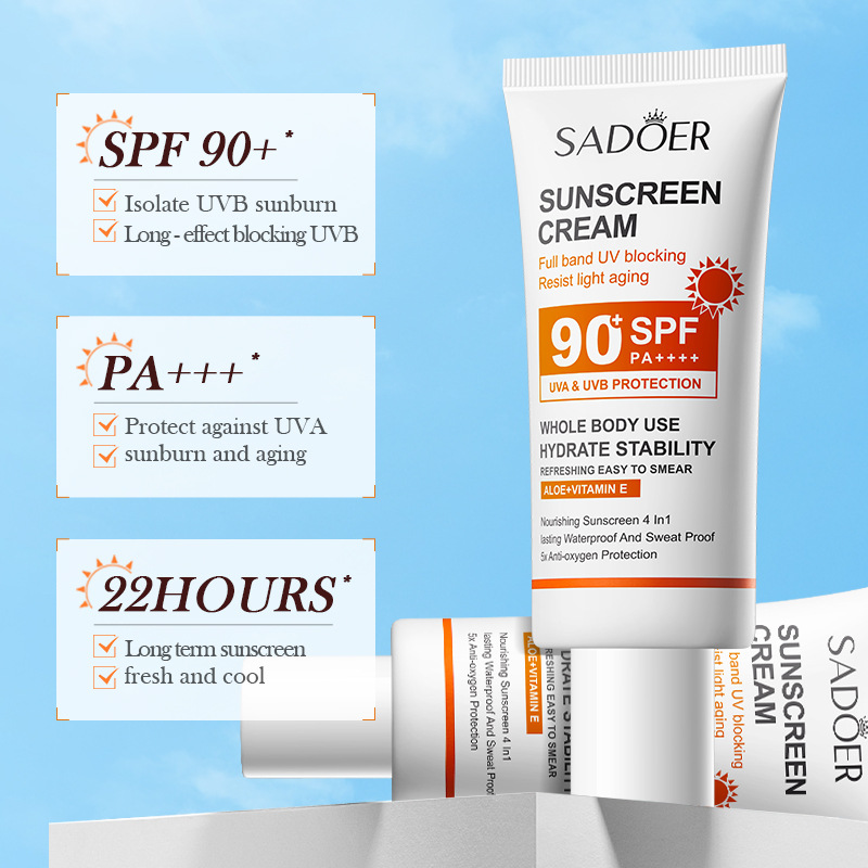 OEM Wholesale SPF 90+ PA+++ UV Protection Sunscreen Cream Waterproof Refreshing Hydrating Aloe Face Body Sunblock Skin Care