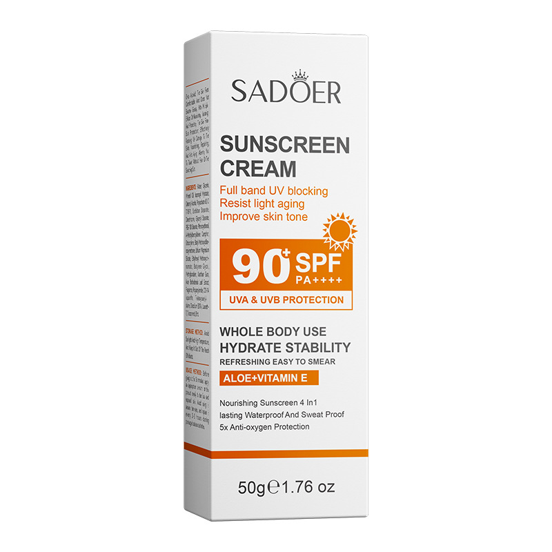 OEM Wholesale SPF 90+ PA+++ UV Protection Sunscreen Cream Waterproof Refreshing Hydrating Aloe Face Body Sunblock Skin Care