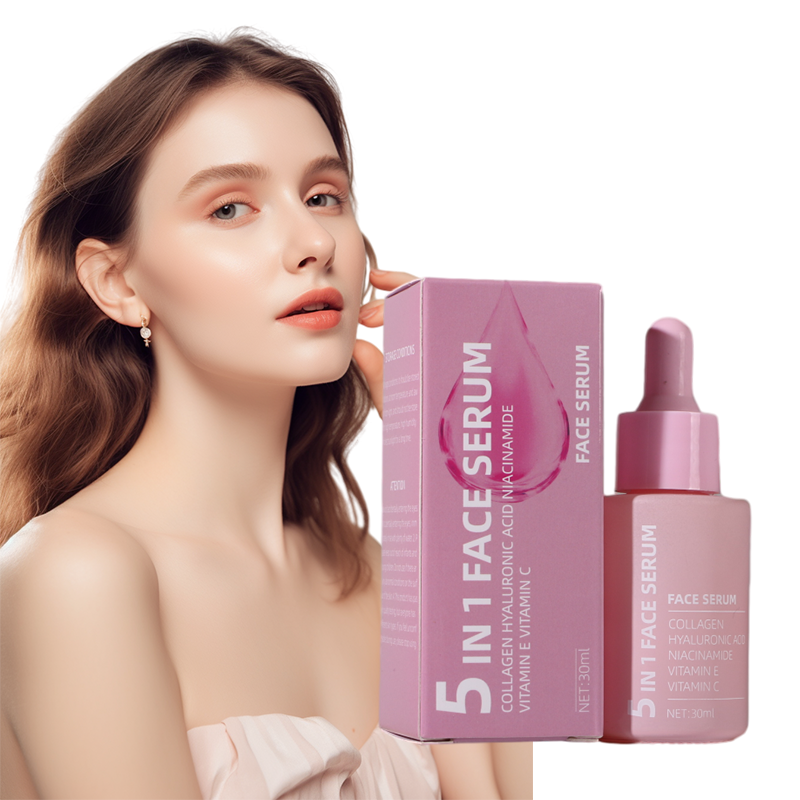 Factory Wholesale 5 in 1 Hyaluronic Acid Vitamin C Vitamin E Collagen Face Serum Anti Aging Brightening Facial Skin Serum