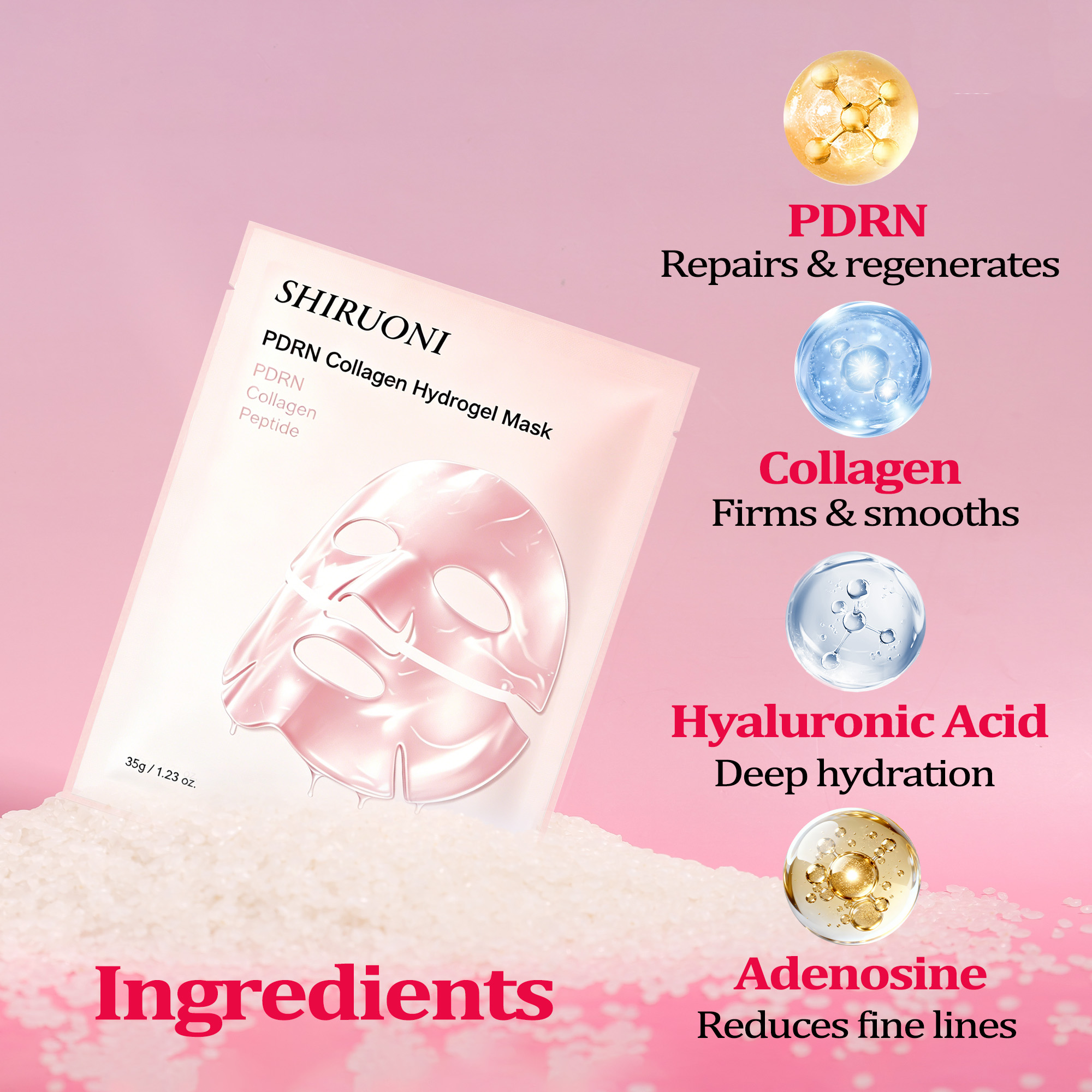 Organic Natural Rice PDRN Bio Collagen Anti-Wrinkle Firming Nourishing Pink Face Jelly Sheet Mask OEM ODM