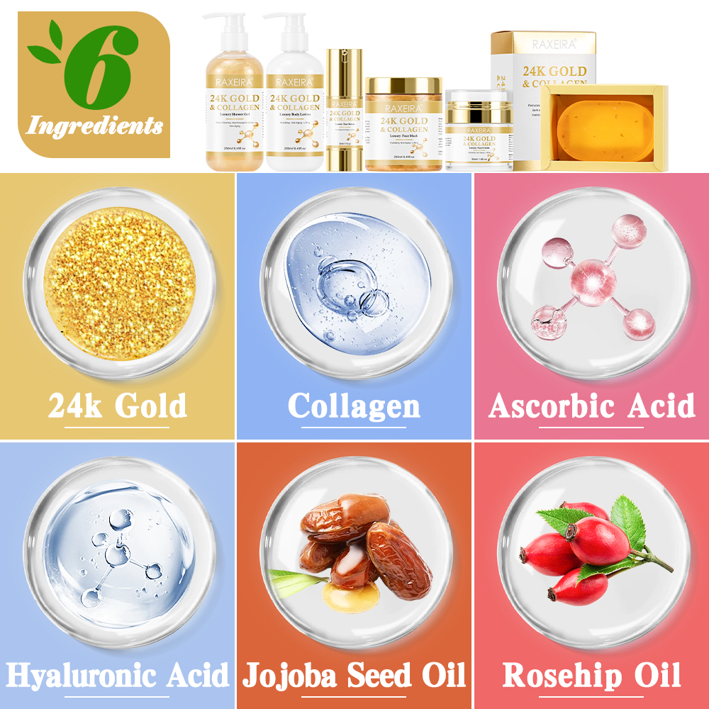 24k Gold Skin Care Kit Collagen Hyaluronic Acid Anti-aging Face Serum Cream Mask Body Lotion Whitening Skin Care Set