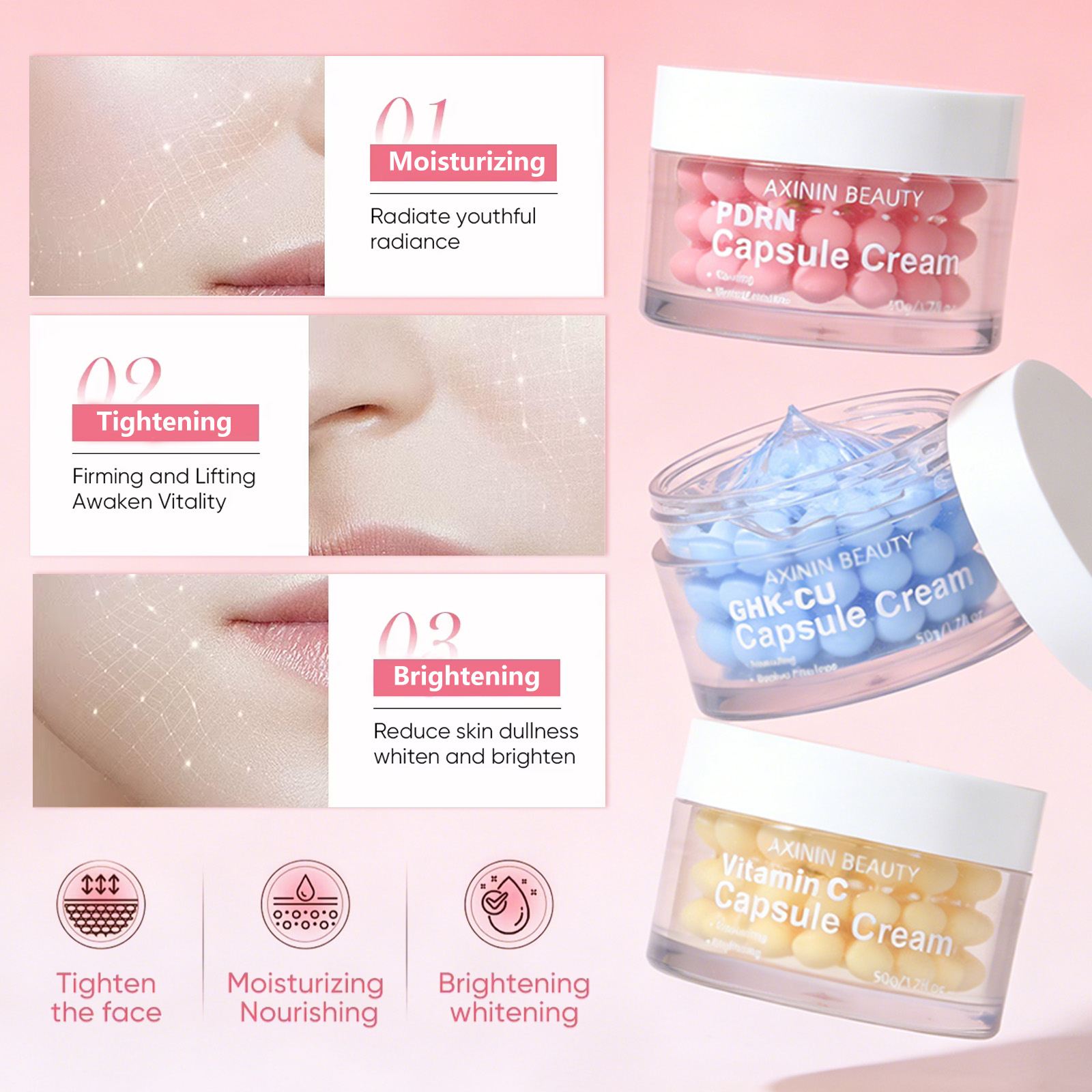 Private Label 8 Types Capsule Face Cream OEM ODM PDRN GHK-Cu Vitamin C Anti Aging Whitening Moisturizer Capsule Cream Series
