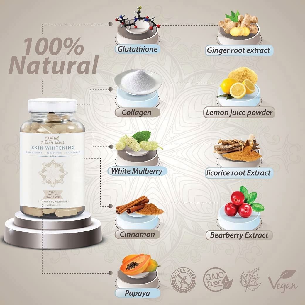 Private Label Skin Whitening Capsules Healthy Beauty Product Effective Body Pills OEM Collagen Supplements Adults