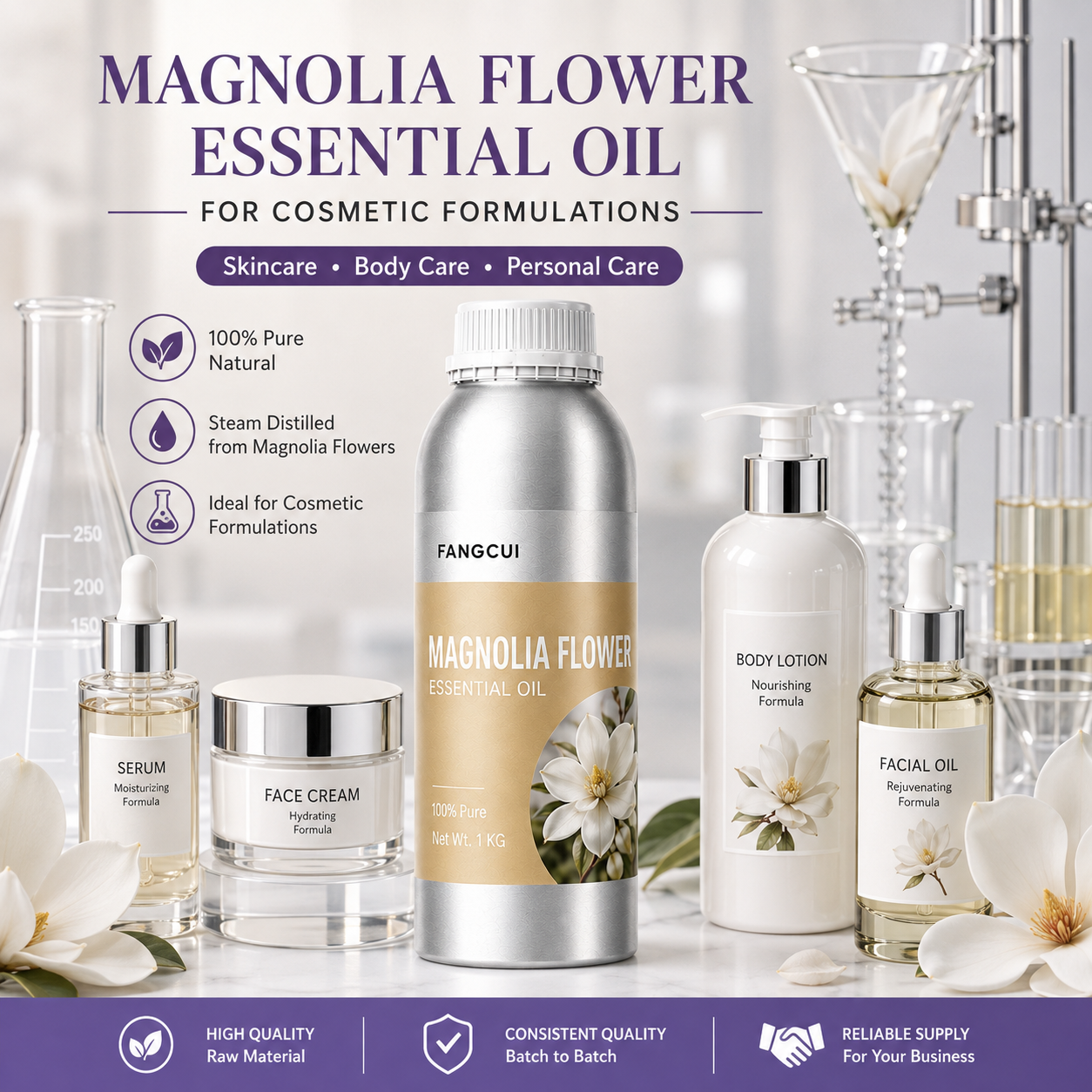 Magnolia Flower Essential Oil for Cosmetics 100% Pure Natural Steam Distilled Oil Skincare Formulation Wholesale Supply OEM