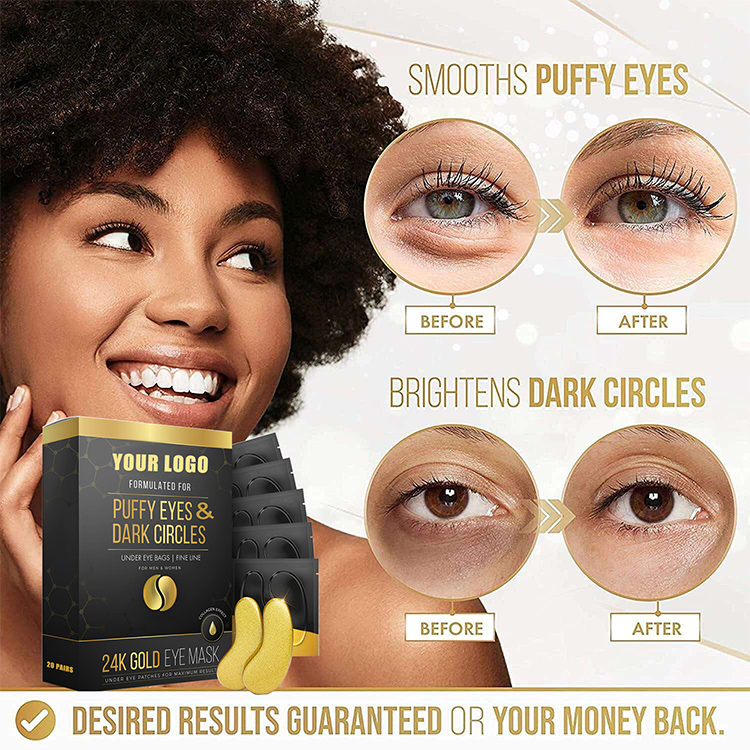 Customize Logo 20 Pairs Gold Under Eye Mask Dark Circles Anti Aging Bio Collagen Mask 24k Gold Collagen Under Eye Patches