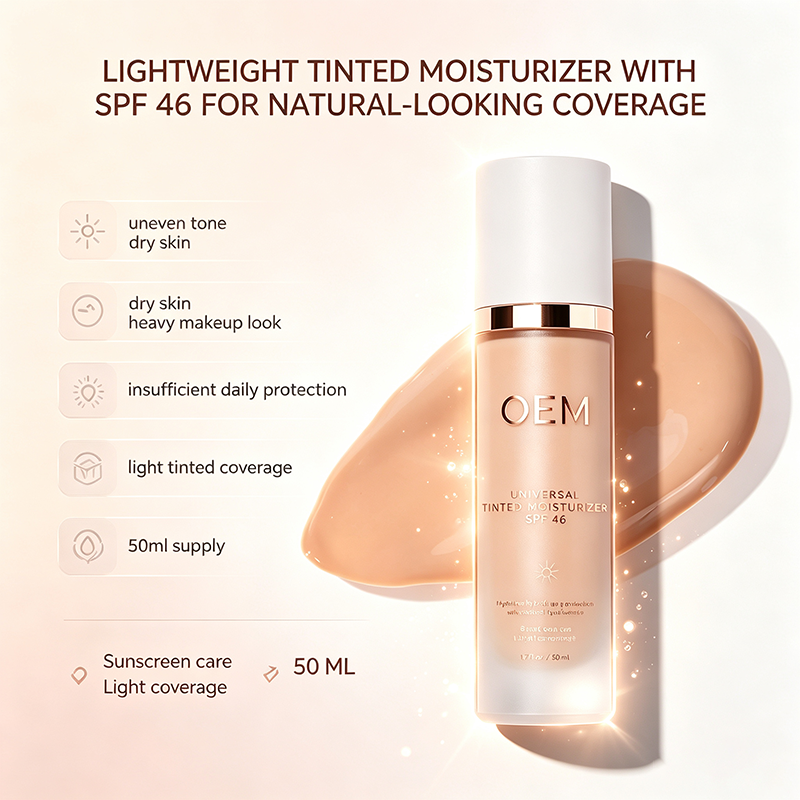 50ml Lightweight Tinted Moisturizer SPF46, Natural Finish Multi Function Tinted Facial Sunscreen Wholesale
