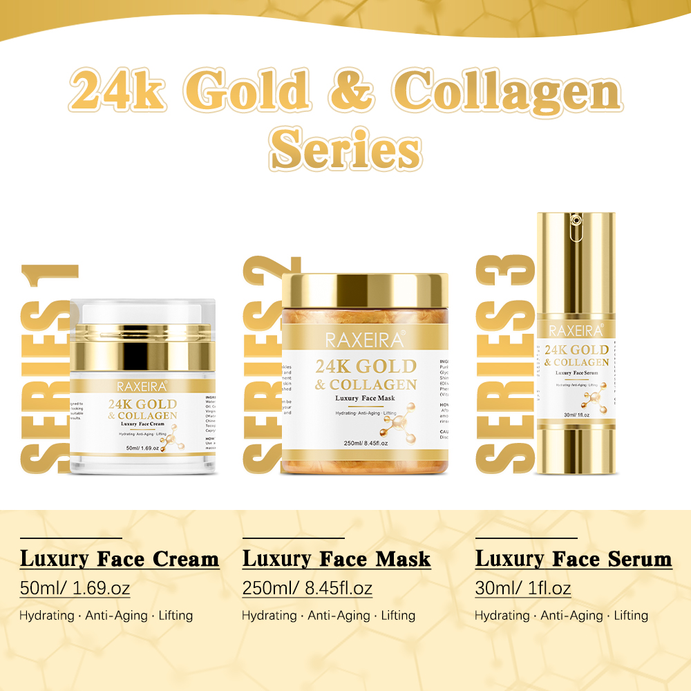 24k Gold Skin Care Kit Collagen Hyaluronic Acid Anti-aging Face Serum Cream Mask Body Lotion Whitening Skin Care Set