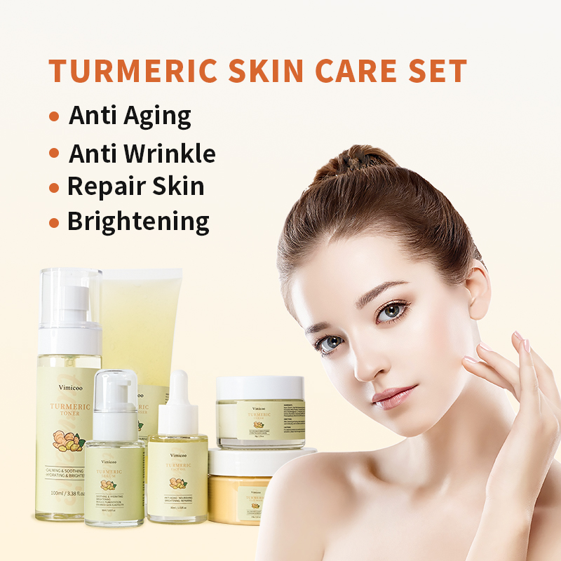 Turmeric Face Skin Care Set Private Label Natural Anti Aging Cosmetic Beauty Products Manufacturer Face Skincare Kit
