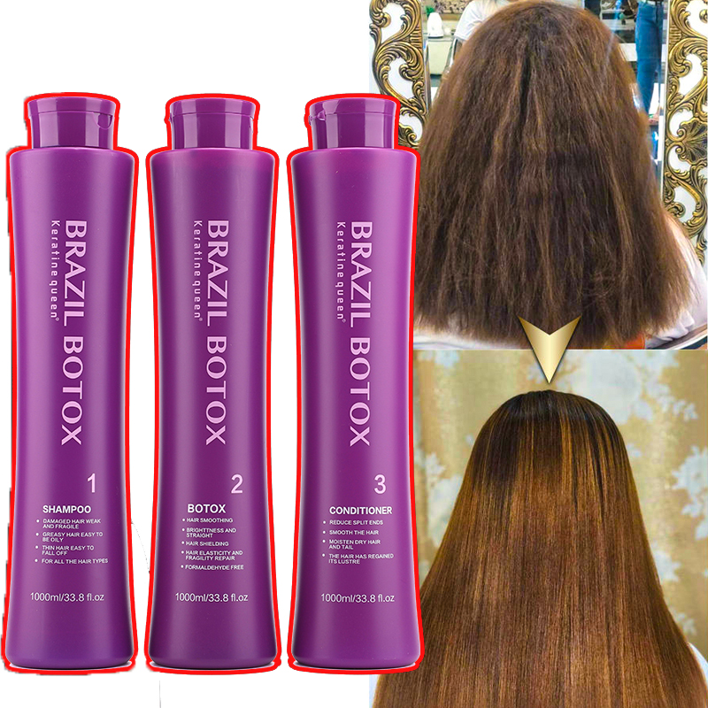 Wholesale 1000ml*3 Keratina Smooth Russian Hair Straightening Treatment Cream Best Repair Damaged Pure Hair Keratin Treatment