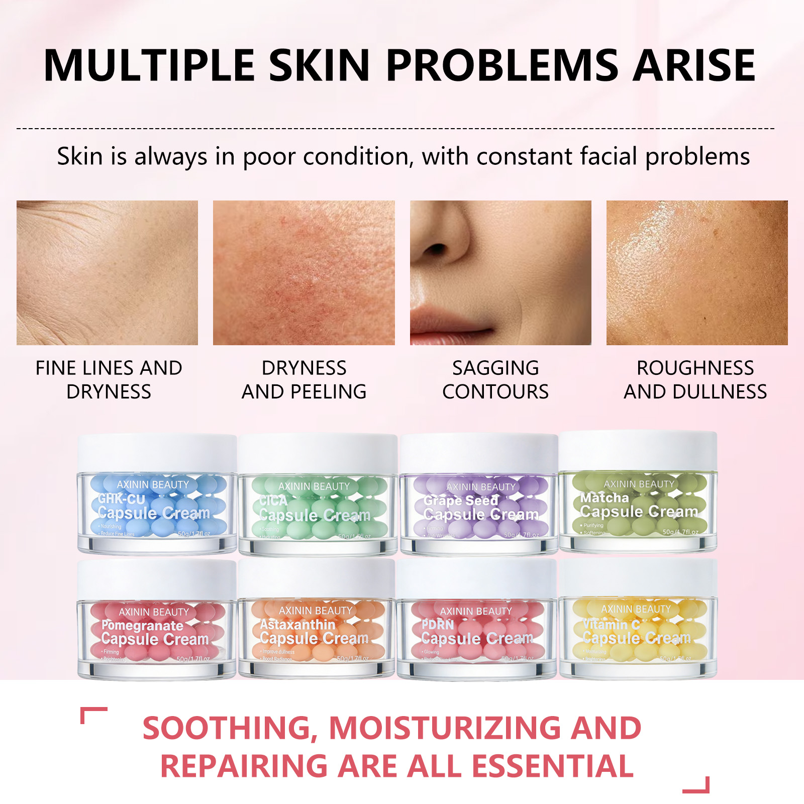 Private Label 8 Types Capsule Face Cream OEM ODM PDRN GHK-Cu Vitamin C Anti Aging Whitening Moisturizer Capsule Cream Series