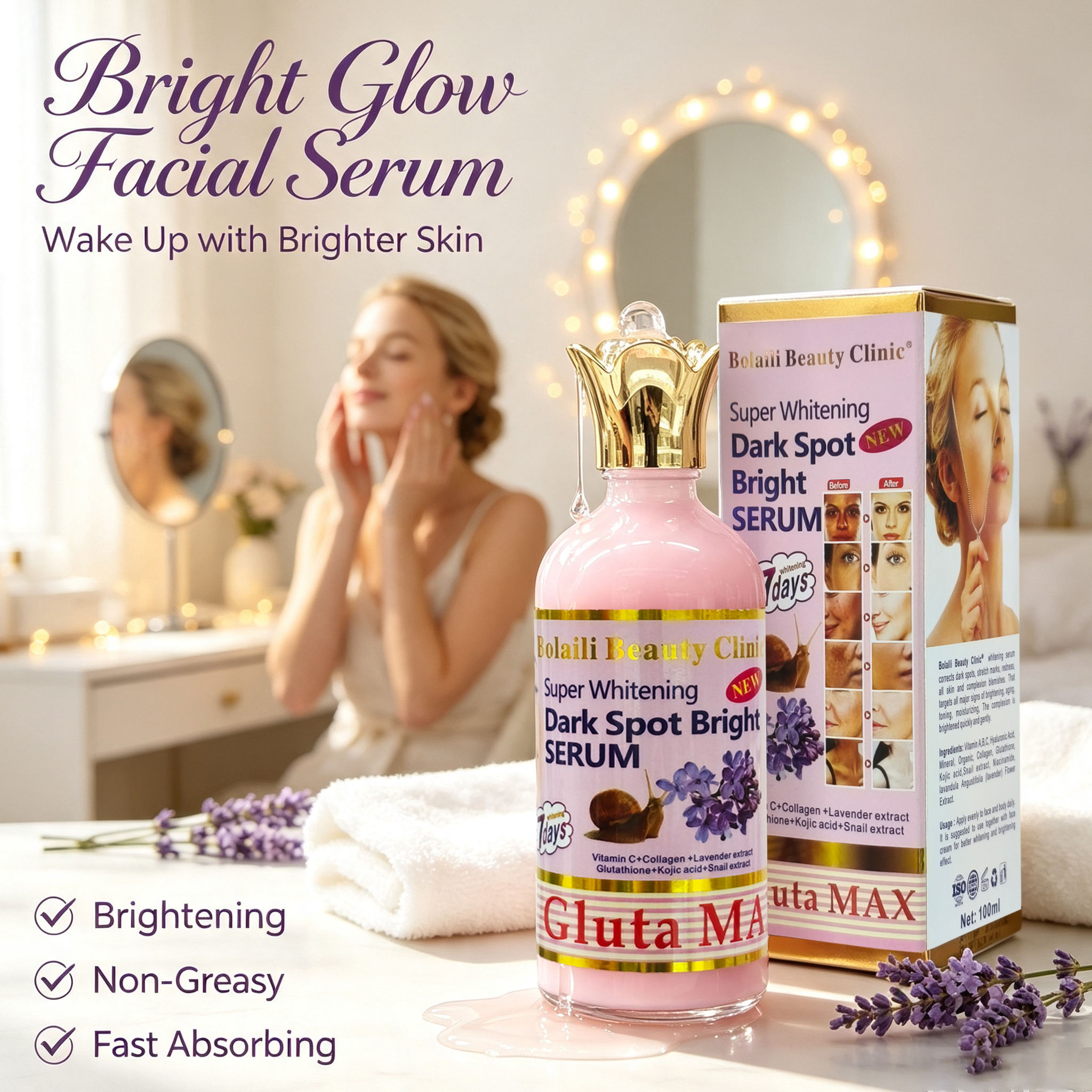 X Wholesale Facial Serum Natural Beauty Skincare Brightening &amp; Whitening Snail Collagen Vitamin C Anti-Aging Glycerin Liquid
