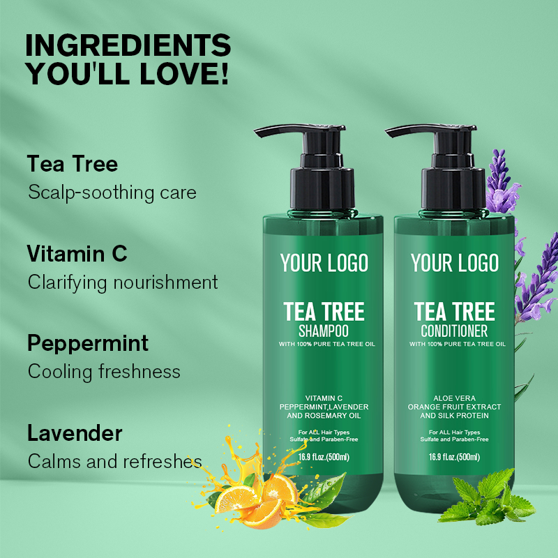 Wholesale Custom Tea Tree Shampoo And Conditioner Set 100% Pure Tea Tree Oil, For Itchy And Dry Scalp, Sulfate/Paraben Free