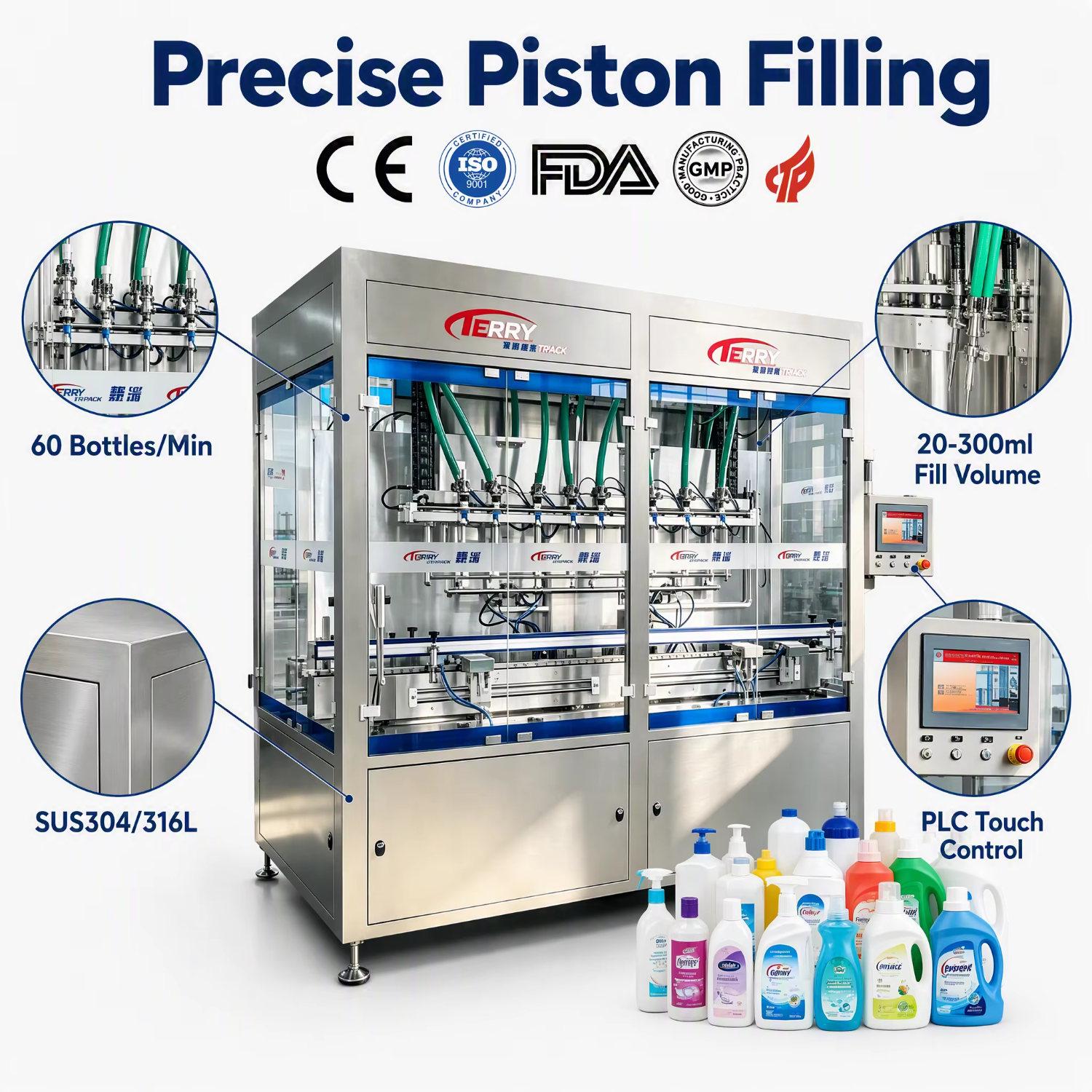 Turnkey Solution Manufacturer CE Quick Changeover High Accuracy Viscousity Liquid Filling Machine for Cosmetic Daily Chemical