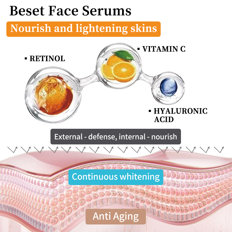 Private Label Face Serum Korean Skin Care Vitamin C Hyaluronic Acid Retinol Lightening Anti Aging Cosmetic Product Essence