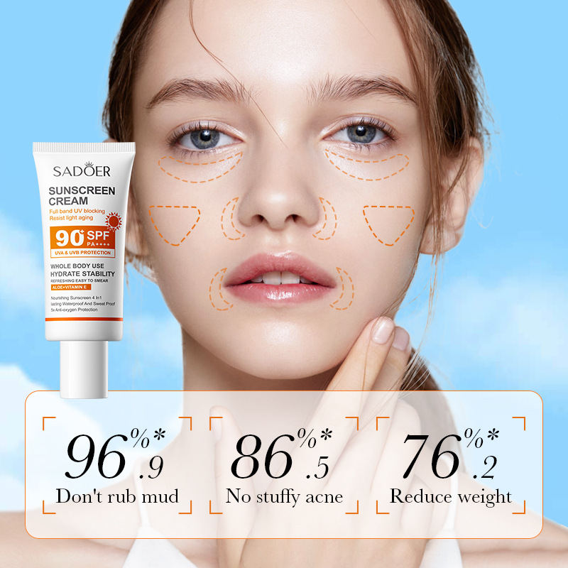 OEM Wholesale SPF 90+ PA+++ UV Protection Sunscreen Cream Waterproof Refreshing Hydrating Aloe Face Body Sunblock Skin Care