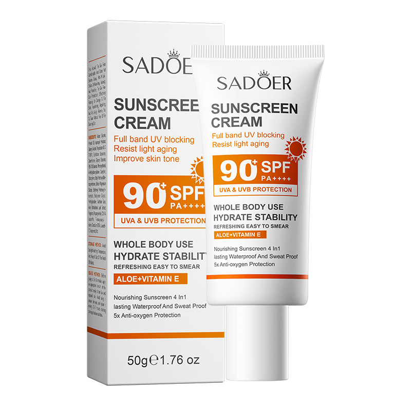 OEM Wholesale SPF 90+ PA+++ UV Protection Sunscreen Cream Waterproof Refreshing Hydrating Aloe Face Body Sunblock Skin Care