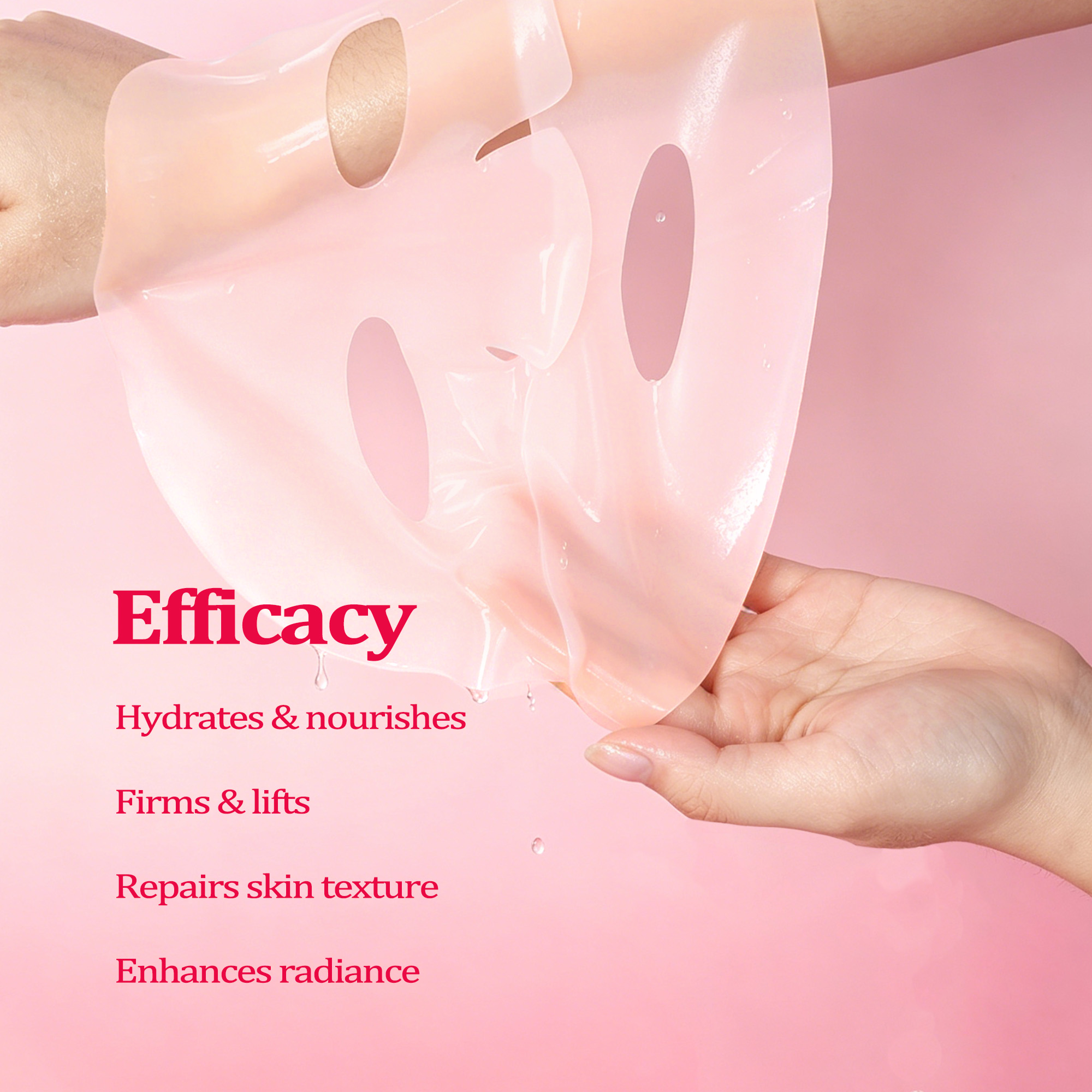 Organic Natural Rice PDRN Bio Collagen Anti-Wrinkle Firming Nourishing Pink Face Jelly Sheet Mask OEM ODM